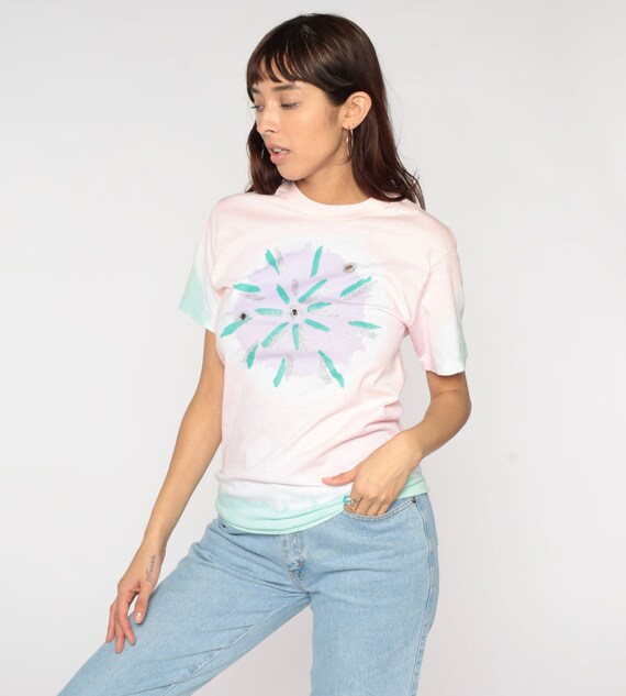 Tie Dye T Shirt 90s Pink Tee Hippie Painted Starburst Top Festival 1990s Vintage Sun Pastel Tshirt White Extra Small xs