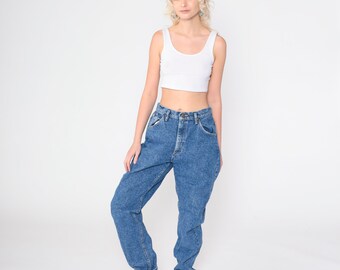 Vintage Relaxed Lee Jeans 80s 90s High Waisted Mom Jeans Tapered Leg High Rise Medium Wash Relaxed Denim Pants Blue 1990s Medium 31 Long