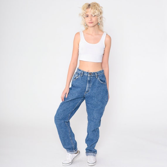 Vintage Relaxed Lee Jeans 80s 90s High Waisted Mom Jeans Tapered Leg High Rise Medium Wash Relaxed Denim Pants Blue 1990s Medium 31 Long