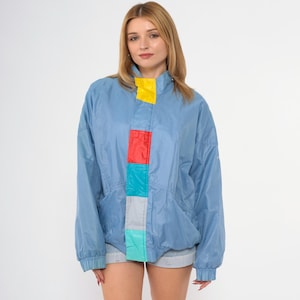 Jaren 90 blauw kleurblok windjack vintage Le Coq Sportif jas warming-up met rits retro shell streetwear nylon jaren 90 groot L