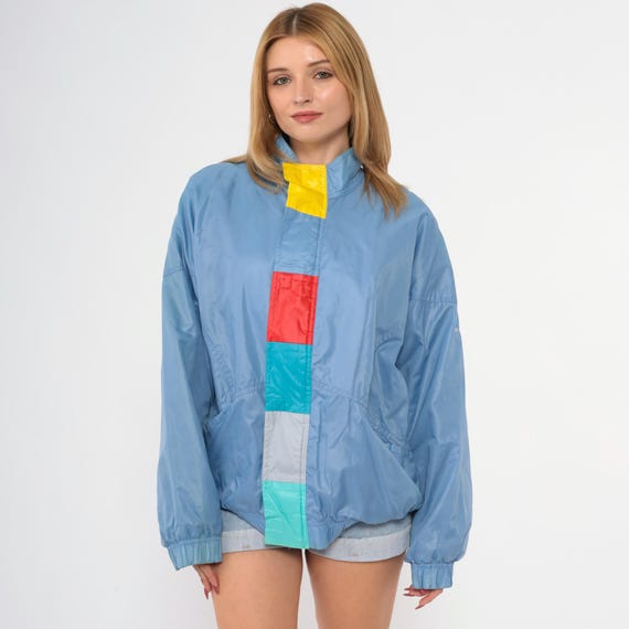 90s Blue Color Block Windbreaker Vintage Le Coq Sportif Jacket Zip Up Warmup Retro Shell Streetwear Nylon 1990s Large L