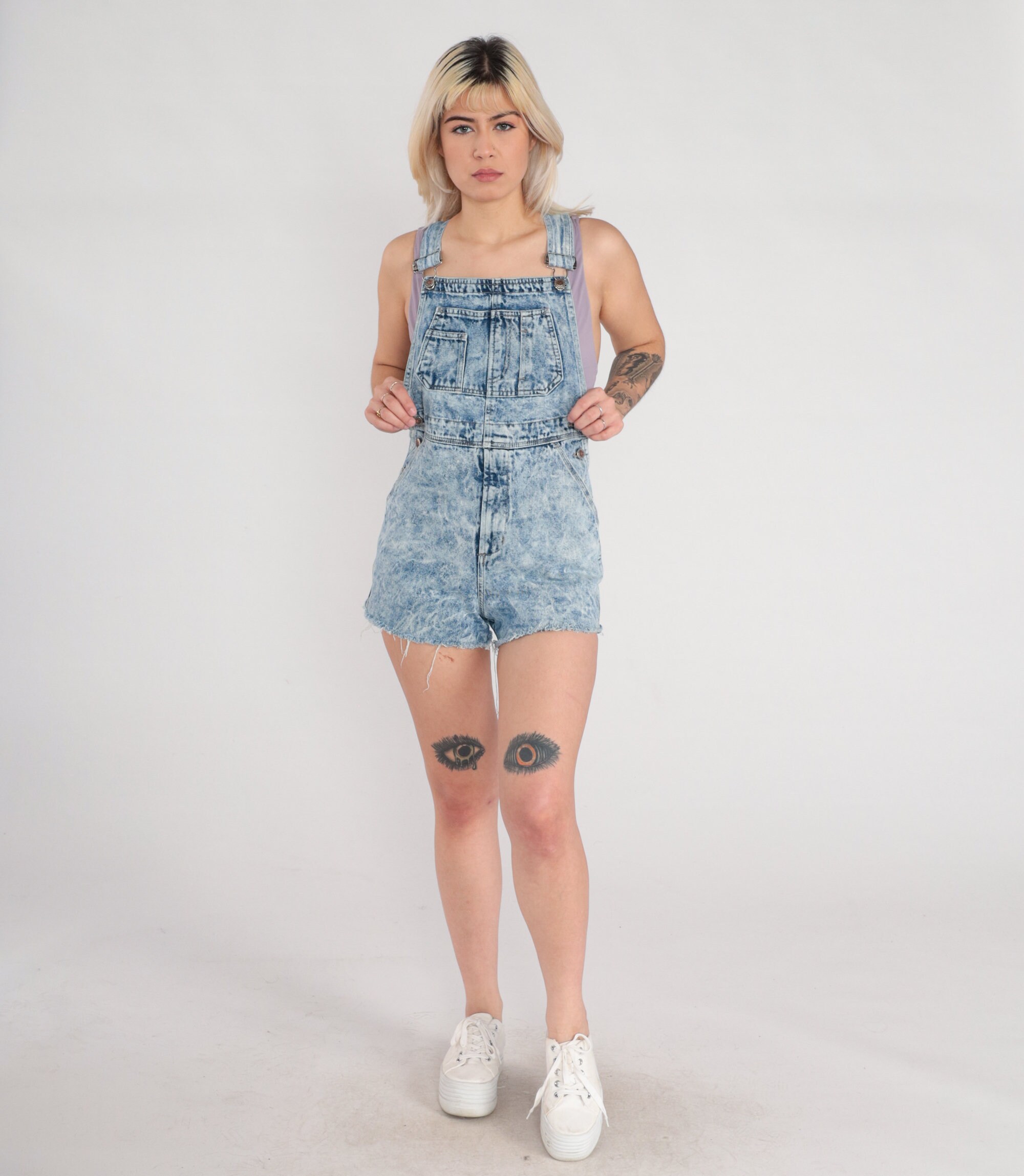 Acid Wash Overall Shorts 80s 90s Faded Glory Denim Shortalls Blue