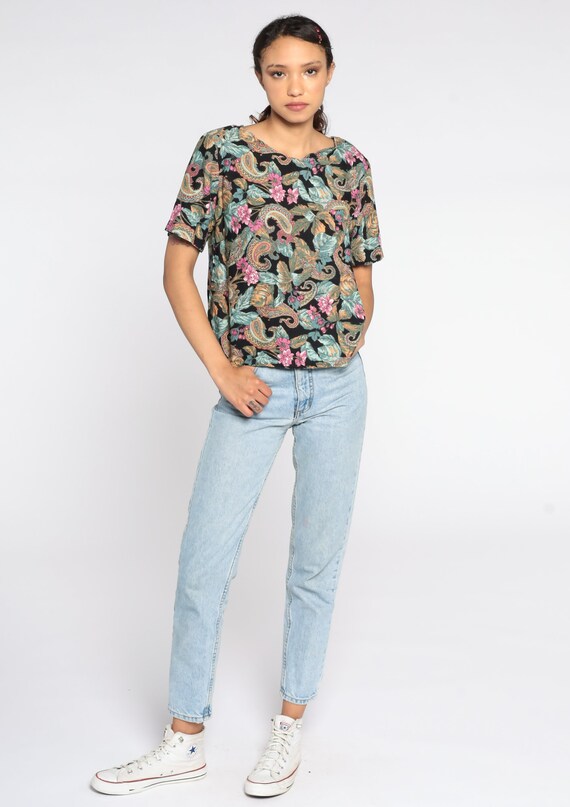 Paisley Floral Blouse 90s Blouse Short Sleeve Top… - image 3