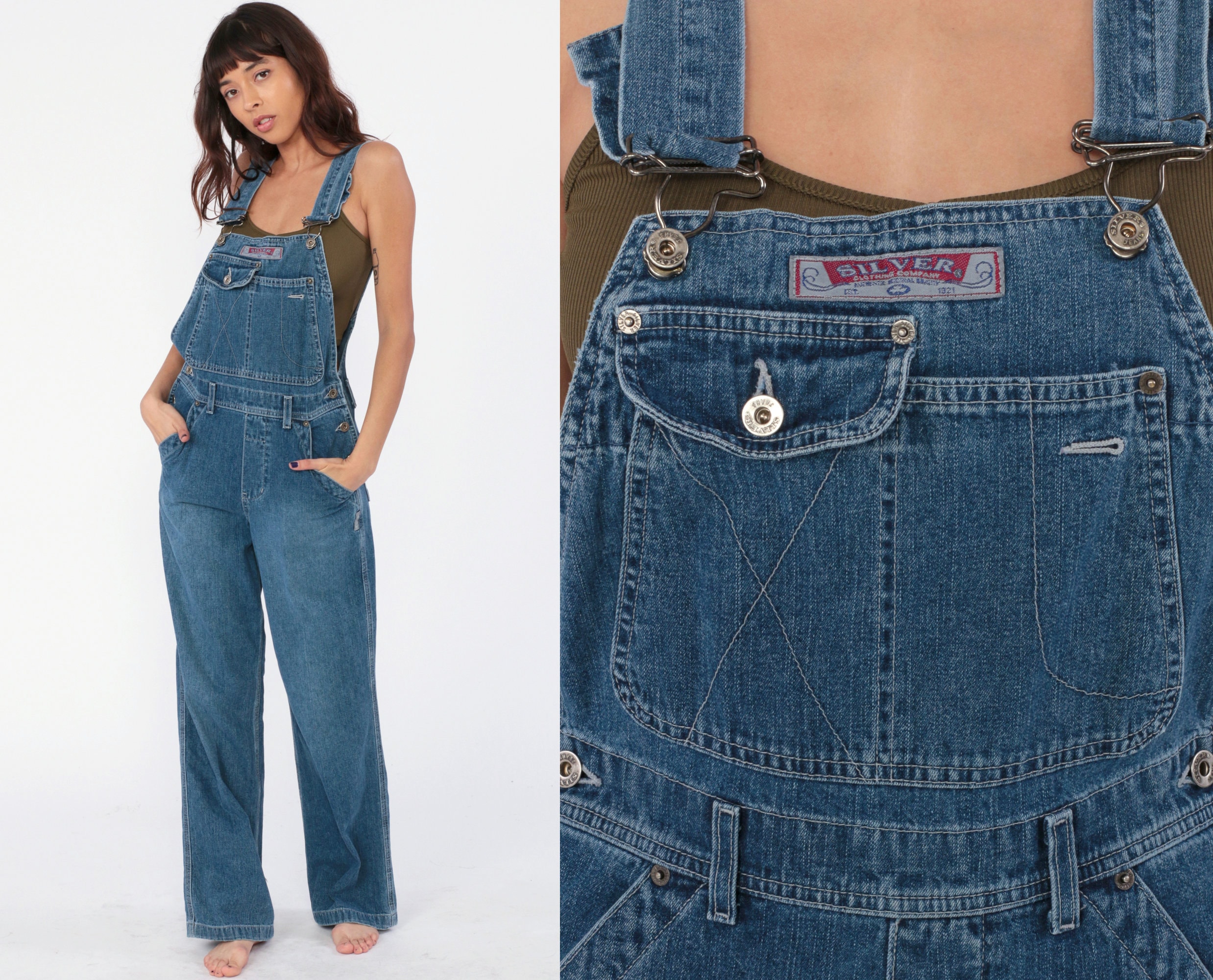 Silver Jean Overalls 90s Denim Grunge Pants Silver Jeans Baggy Dungarees 00s Bib Overalls Pants Boyfriend Vintage Carpenter Extra Small Xs S