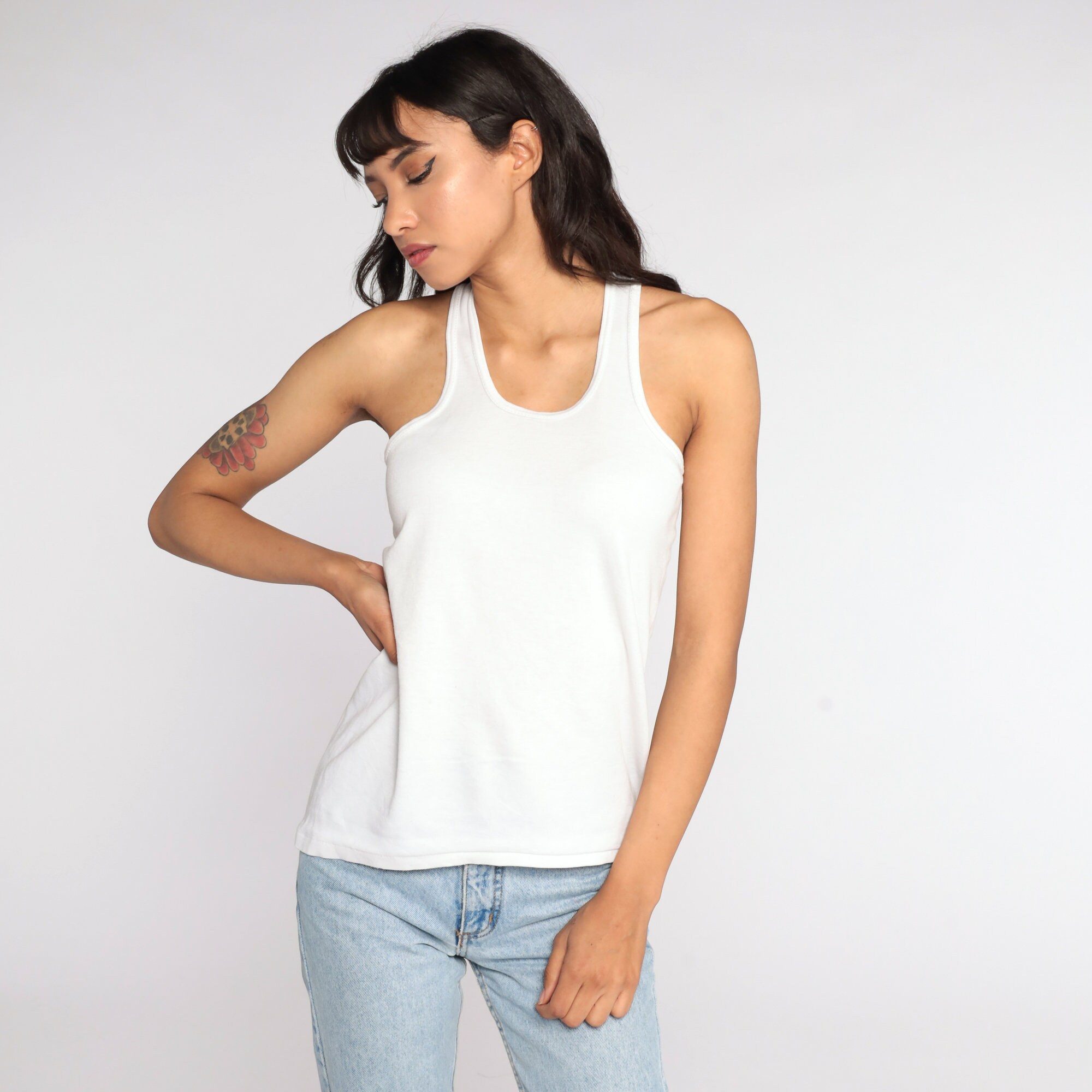 White Tank Top Sleeveless Shirt 90s Tank Top Plain Shirt Vintage Tank ...