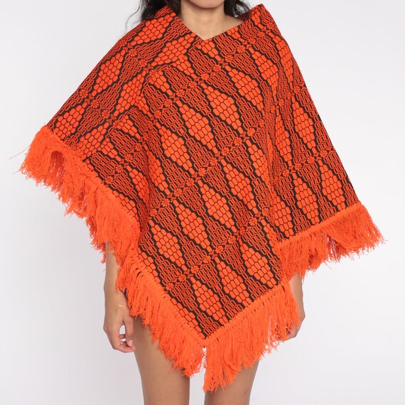 Embroidered Poncho 70s MEXICAN Poncho Neon Orange… - image 6
