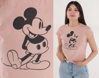 Mickey Mouse Shirt Y2K Baby Tee Disney T-Shirt Cartoon Graphic T Shirt Disneyland Tshirt Streetwear Retro Top Dusty Pink Vintage 00s Small S