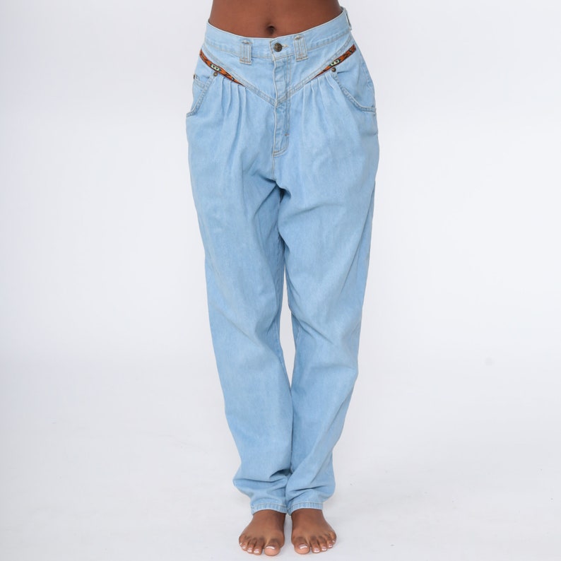90s Mom Jeans Cherokee Pleated Jeans Light Blue Jeans 1990s Southwestern High Waisted Denim Pants Vintage Southwest Medium 29 Tall