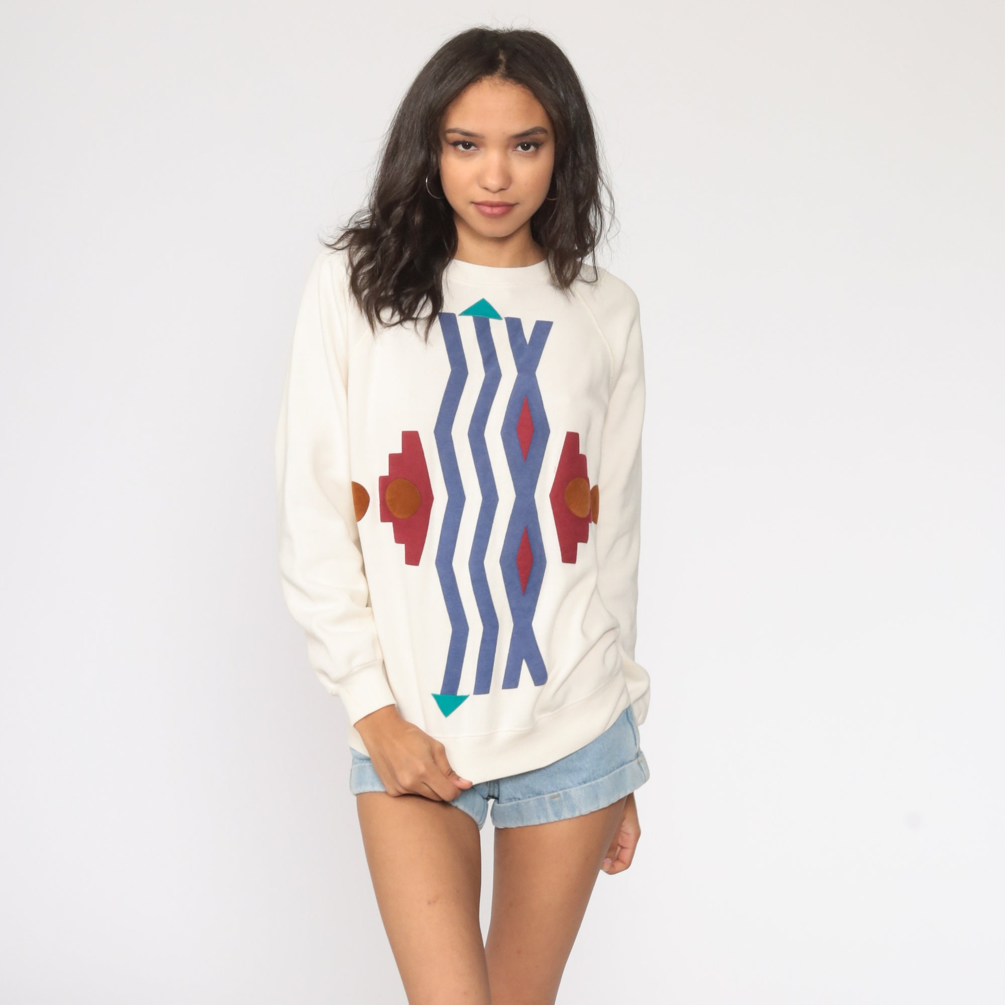 90s Southwestern Sweatshirt Cream Southwest Print Shirt Boho Crewneck ...