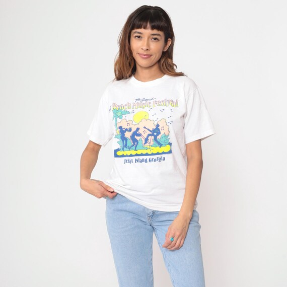 Beach Music Festival 1990 White Tshirt Jekyll Island Georgia Concert Band Vintage Cotton Power T Short Sleeve Summer Festival Music Large L