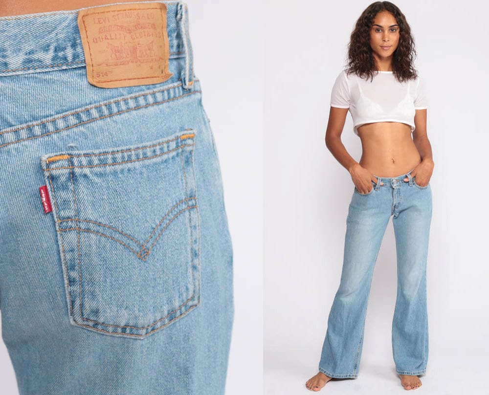 90s Flared LEVIS Jeans -- 00s Jeans Levi 514 Low Rise Bell Bottoms Jeans  Light Wash 90s Denim Pants Levi Low Waist Hippie Bohemian 4 6 Small