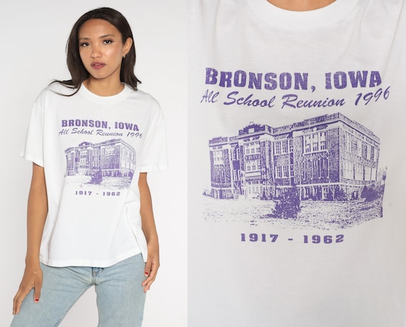 Bronson Iowa Shirt 90s School Reunion 1996 Graphic Tee High School TShirt Vintage 1990s White Large L