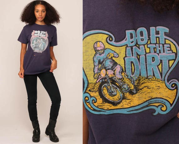 Biker Shirt Motorcycle Tshirt 1976 NAKED BIKER CHICK Top Graphic T Shirt 70s Rock Dirt Bike Hipster Faded Blue Rocker Large