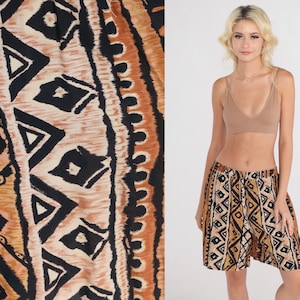 90s Baggy Shorts Geometric Wide Leg Shorts Abstract Print High Elastic Waist Retro Cotton Summer Bottoms Festival Vintage 1990s Small Medium