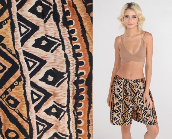 90s Baggy Shorts Geometric Wide Leg Shorts Abstract Print High Elastic Waist Retro Cotton Summer Bottoms Festival Vintage 1990s Small Medium