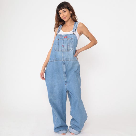 Light Blue Overalls Y2K Dickies Denim Dungarees Baggy Boyfriend Overalls Workwear Streetwear Bib Overalls Vintage 2000s Mens XL 50 x 32