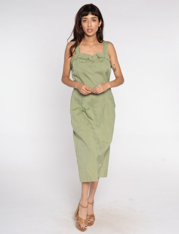 1950s Wiggle Dress Avocado Green Sun Dress Sheath… - image 2