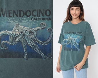 Mendocino California T Shirt Y2K Octopus Shirt Green Under The Sea Graphic Tshirt Vintage Top Retro Tee 00s Large