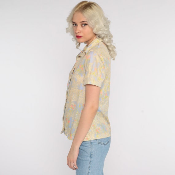 70s Shirt Abstract Floral Print Blouse Boho Top H… - image 4