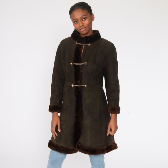 Brown Suede Coat 80s Penny Lane Coat Leather Fur Coat Bohemian Coat Brown Leather Jacket Boho Coat Winter Almost Famous Vintage Small