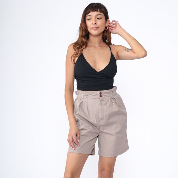 90s Khaki Shorts Paper Bag Shorts Pleated Trouser Shorts Tan Shorts Baggy High Waisted Shorts Vintage 1990s Small Medium