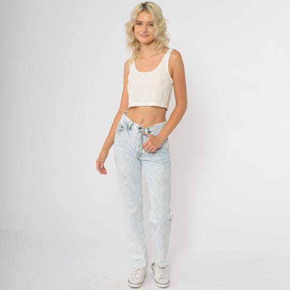 Guess Jeans 90s Georges Marciano Vintage Acid Wash High Waisted Mom Jeans Straight Leg Designer Denim Triangle Logo Extra Small XS 27