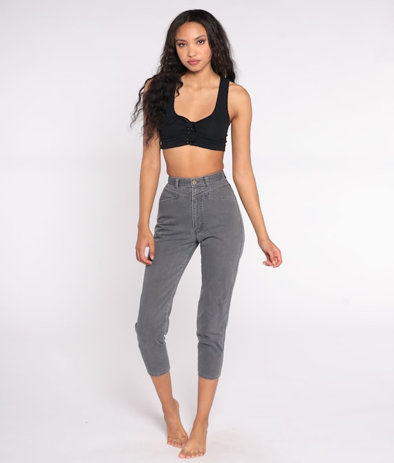 90s Ankle Jeans Charcoal Skinny Mom Jeans High Waist Crop 1980s 1990s Jeans Denim Pants 80s Slim Short Cropped Jeans Vintage XXS 2XS 23