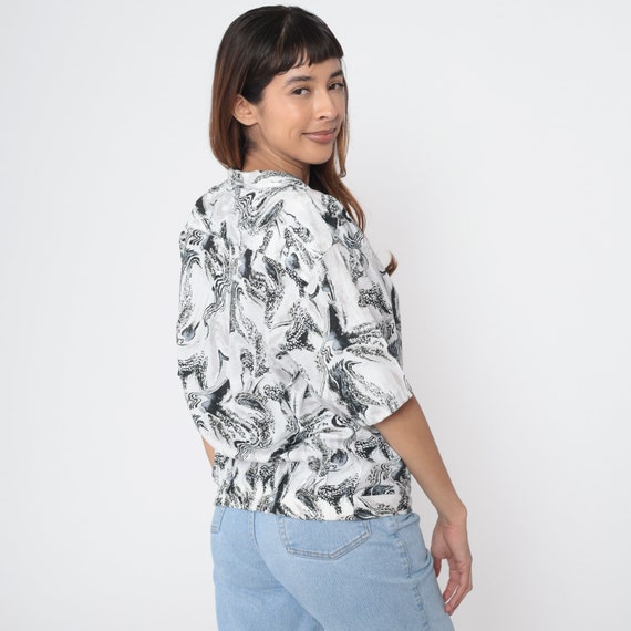Marbled Swirl Shirt 90s Black White Double Breast… - image 5