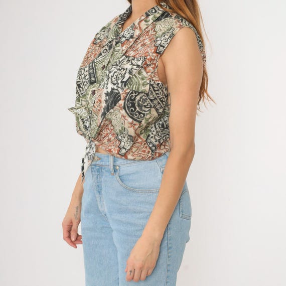 90s Patchwork Crop Top Cropped Blouse Floral Leaf… - image 6