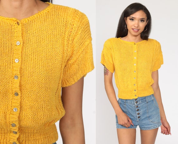 Golden Yellow Top Cardigan Shirt Boho Blouse 90s … - image 1