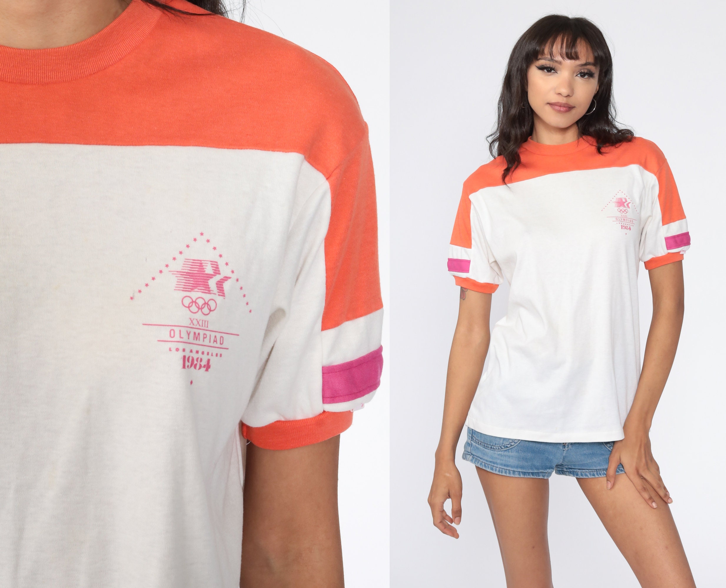1984 Olympics Shirt Olympiad 80s LA Los Angeles 84 Tshirt Levis Ringer Tee  Orange Single Stitch Summer Sports Vintage T Shirt Medium Large
