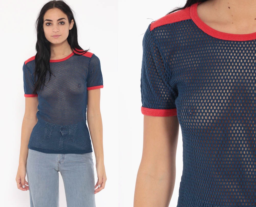 blue fishnet shirt