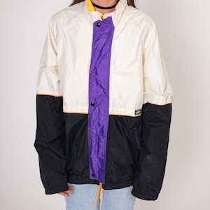 Goretex Jacket 90s Waterproof Windbreaker Zip Up Rain Coat Off White Black Color Block Yellow Purple Hiking Vintage 1990s In Sport Large L