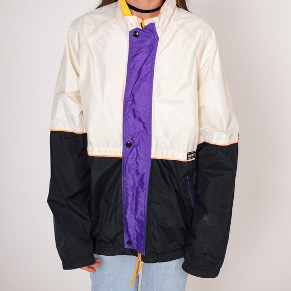 Goretex Jacket 90s Waterproof Windbreaker Zip Up Rain Coat Off White Black Color Block Yellow Purple Hiking Vintage 1990s In Sport Large L