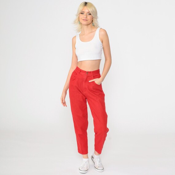 90s Gitano Jeans Red Tapered Mom Jeans Cropped Ankle Jeans High Waisted Denim Pants Relaxed Retro Basic Vintage 1990s Extra Small xs Short