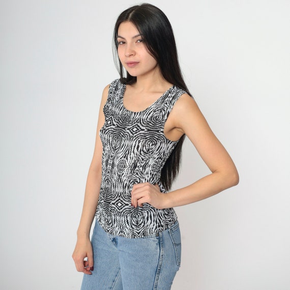 Geometric Tank Top Y2k Popcorn Shirt Psychedelic Op Art Swirl Print Stretchy Texture Blouse Sleeveless Summer Vintage 00s Small Medium