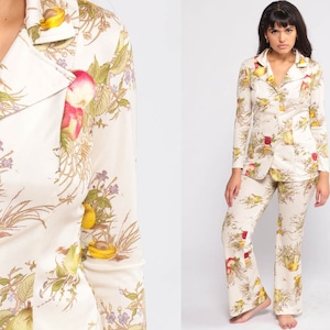 70s Jumpsuit Set Bell Bottoms PANTS + JACKET Two Piece Outfit Floral Hippie Disco High Waist Bohemian Top Vintage Trousers Boho Small