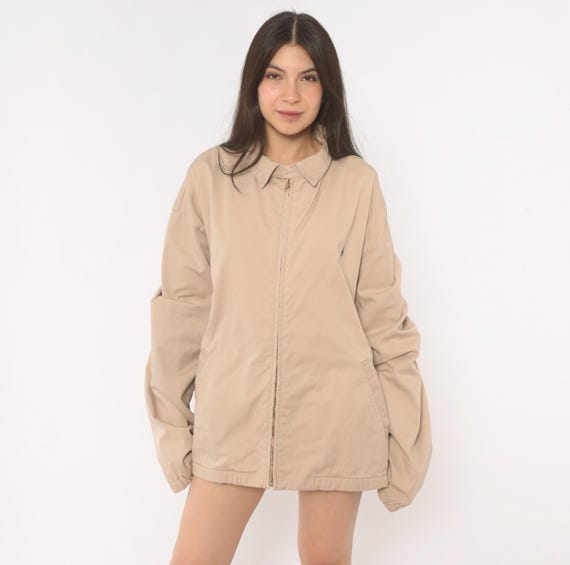Ralph Lauren Harrington Jacket 90s Tan Cotton Zip Front Windbreaker Khaki Coat Polo  Preppy  Camel Plus Size Extra Extra Large XXL