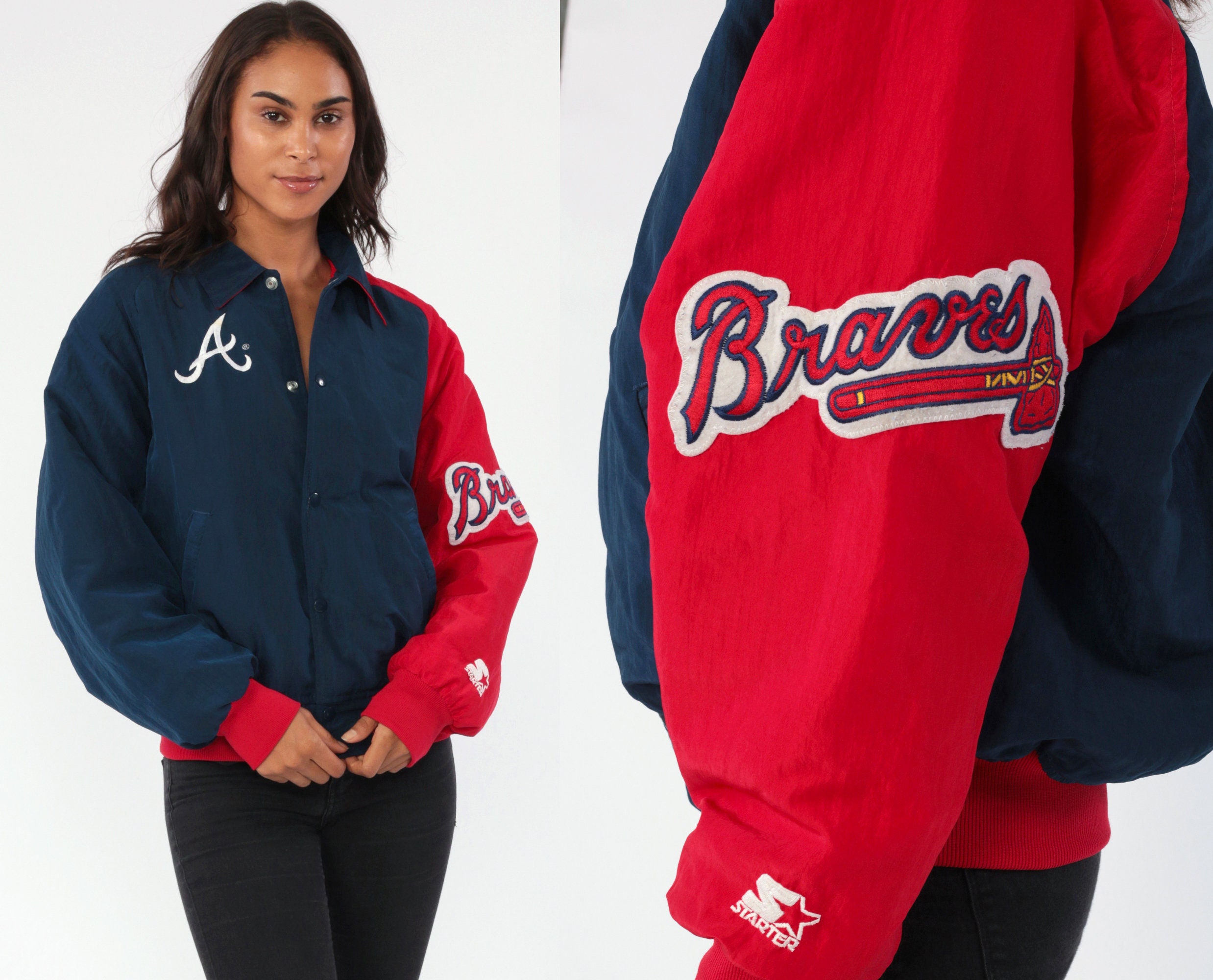 Men's Atlanta Braves Starter Navy Impact Hoodie Half-Zip Jacket