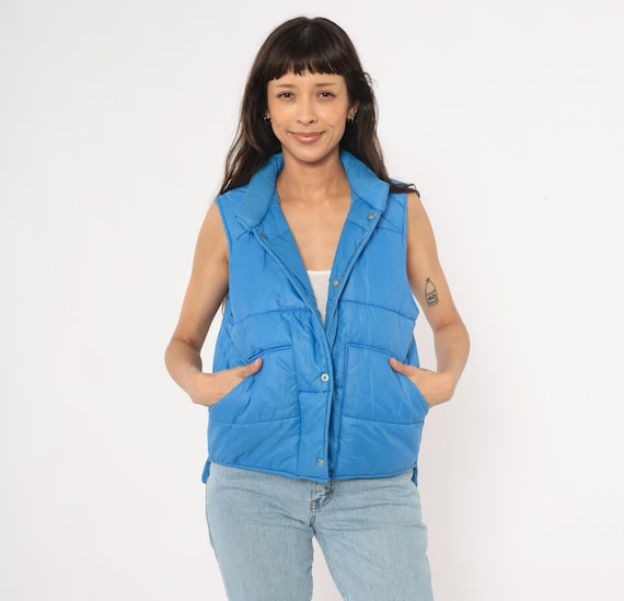 80s Cobalt Puffer Vest Sir Jac Jacket Blue Quilted Waistcoat Collared Shell Gorpcore Outdoor Layering Top Royal Ski Winter Vintage Medium M