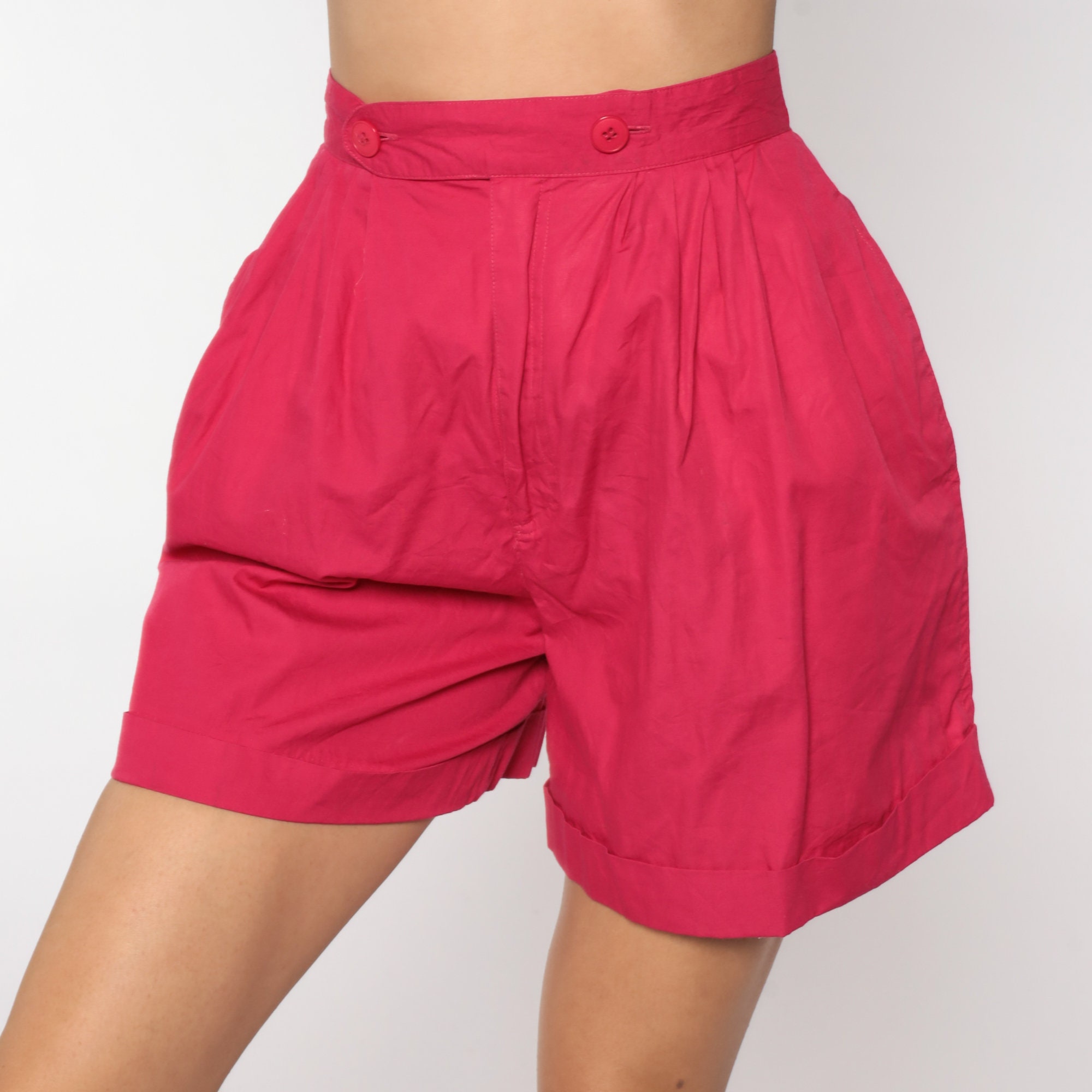 Deep Pink Pleated Shorts 80s High Waisted Shorts Mom Cotton PLEATED ...