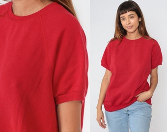 Red Shirt 90s Lee Short Sleeve Sweatshirt Plain T-Shirt Raglan Sleeve Tee Basic Slouchy Top Retro Sporty Casual Solid Vintage 1990s Large L