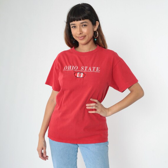 Vintage Ohio State Shirt Buckeyes Football Shirt University T Shirt 90s College Embroidered Graphic Tee Red Sports Retro 1990s Medium