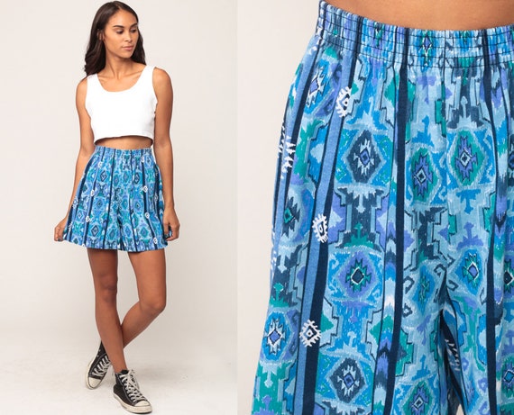 Southwestern Shorts Aztec Shorts 90s High Waisted Jogging Running Tribal Southwest 90s Blue Striped Vintage Hipster Baggy Small Medium