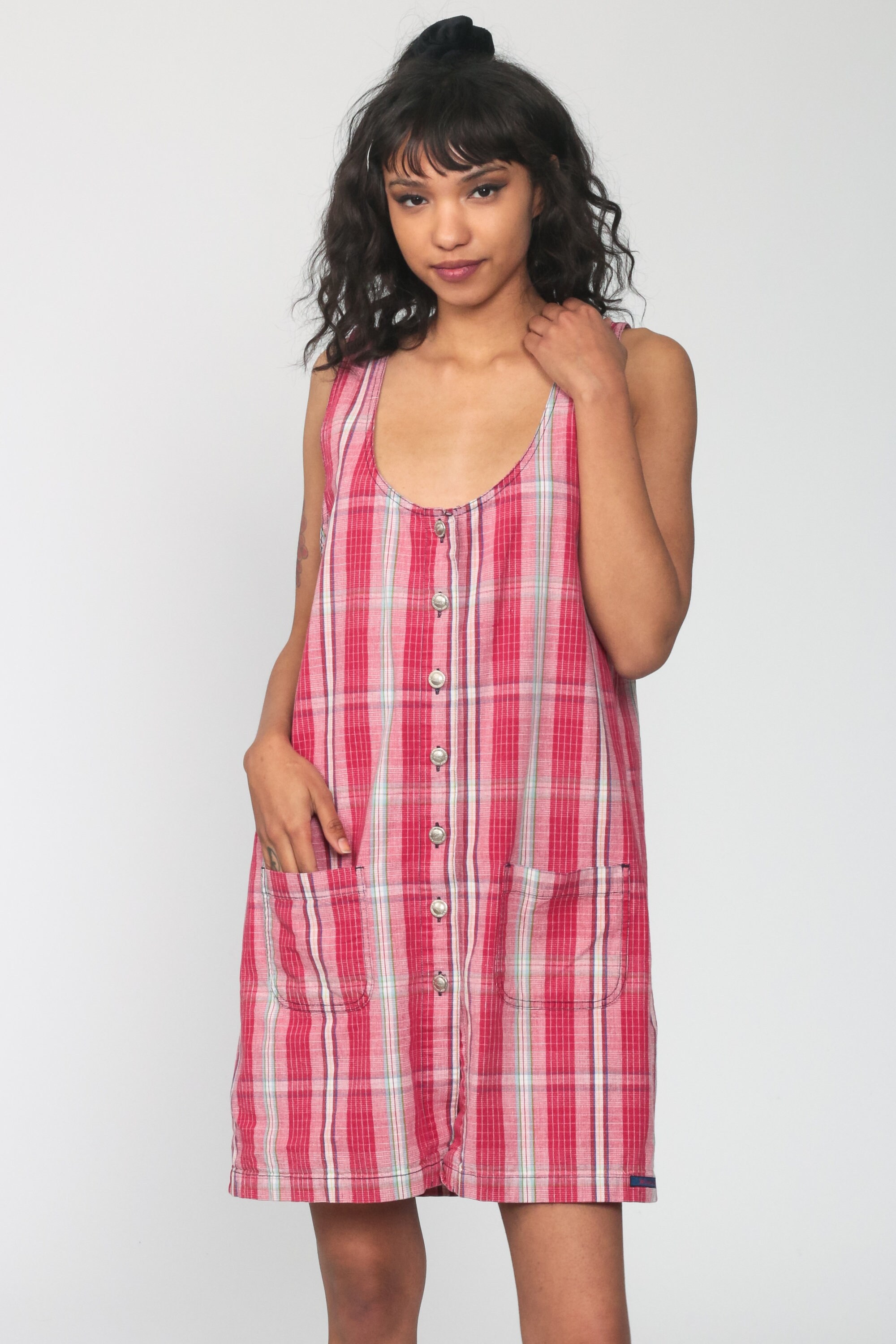 checkered jumper dress