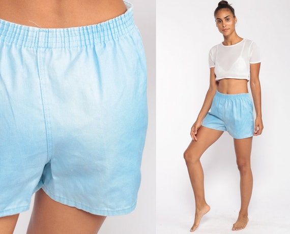 Baby Blue Shorts 80s Shorts Jogging Shorts Running High Waisted Pastel Retro COTTON Vintage 1980s Elastic Waist Hipster Small Medium