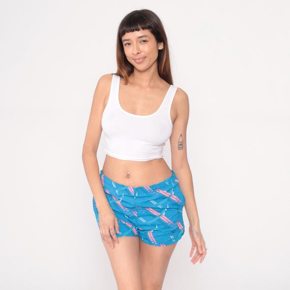 Nike Swim Shorts 90s Blue Pink White Athletic Running Gym Vintage Sporty Abstract Pattern Windbreaker Style Track Shorts Drawstring Medium M