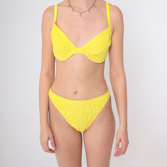 90s Bikini Set High Cut Yellow Two Piece Swimsuit… - image 6