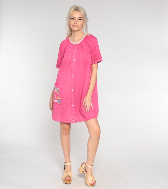Pink Nightie 80s Pajama Dress Floral Bird Embroid… - image 2