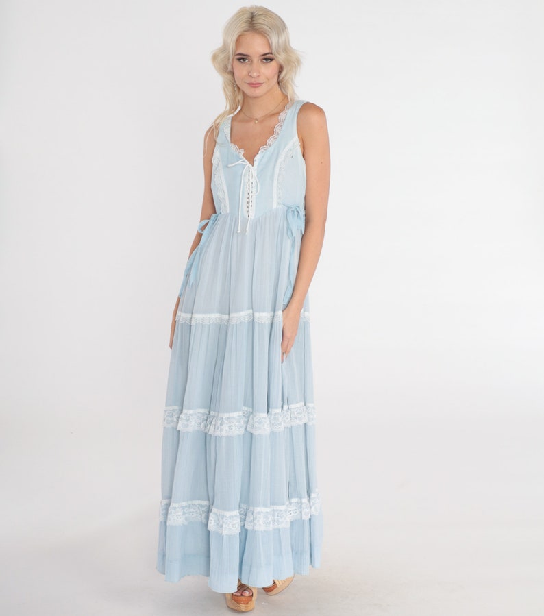 70s Gunne Sax Dress S Baby Blue Sundress Vintage Prairie Maxi Bohemian ...